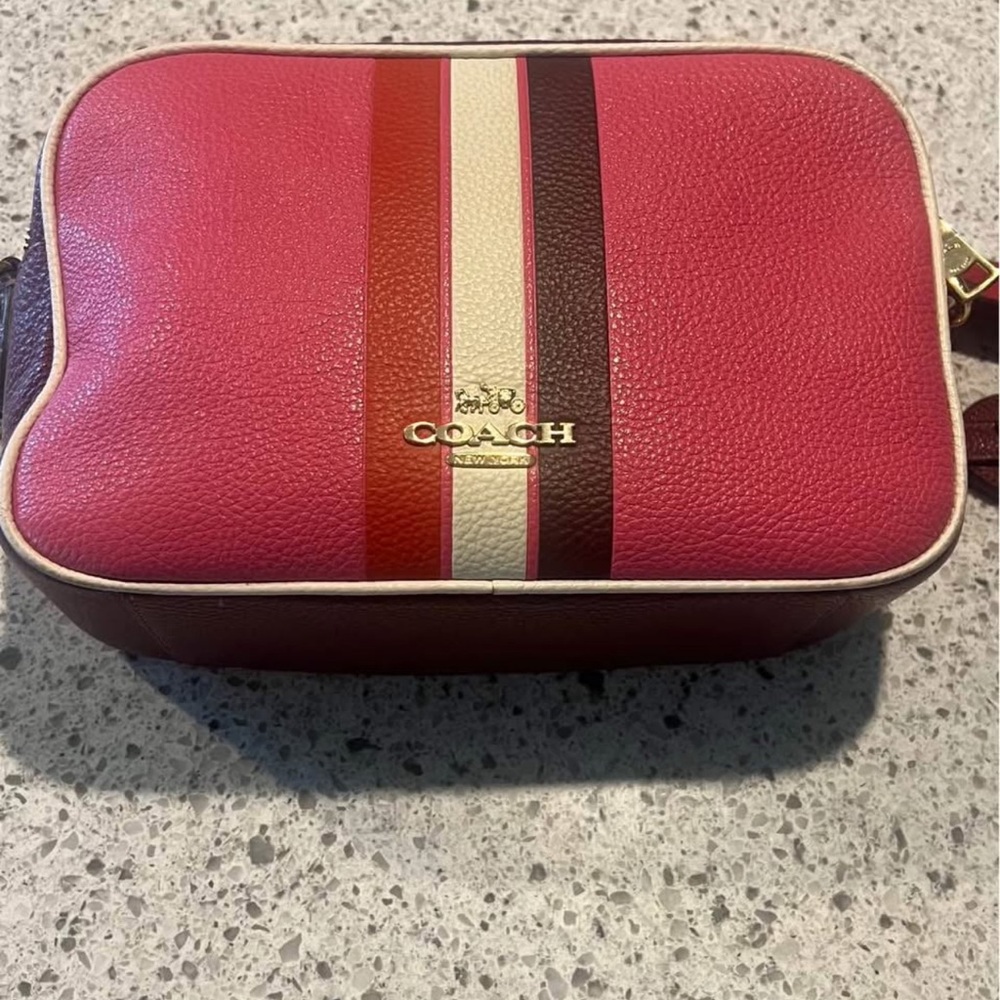 Coach Pink and Red Stripe Crossbody Bag